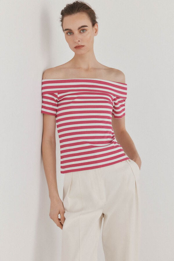 Pedro del Hierro Camisola sem ombros raias  Coral