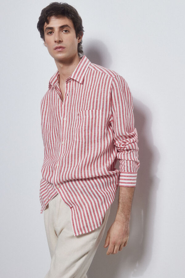 Pedro del Hierro Striped linen shirt Red