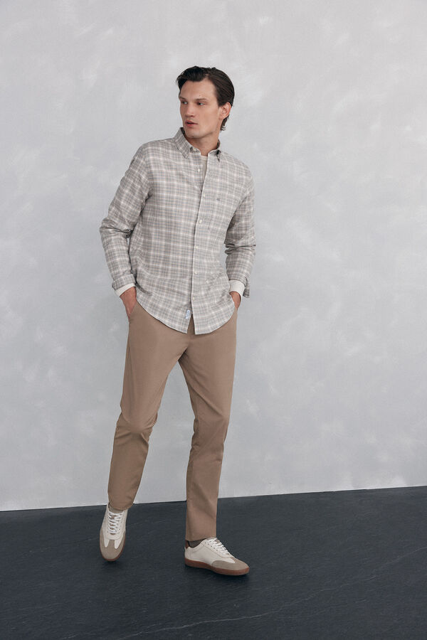 Pedro del Hierro Checkered flannel shirt Italian fabric Beige