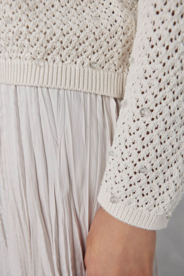 Pedro del Hierro malha de malha com cristais extravagantes Beige