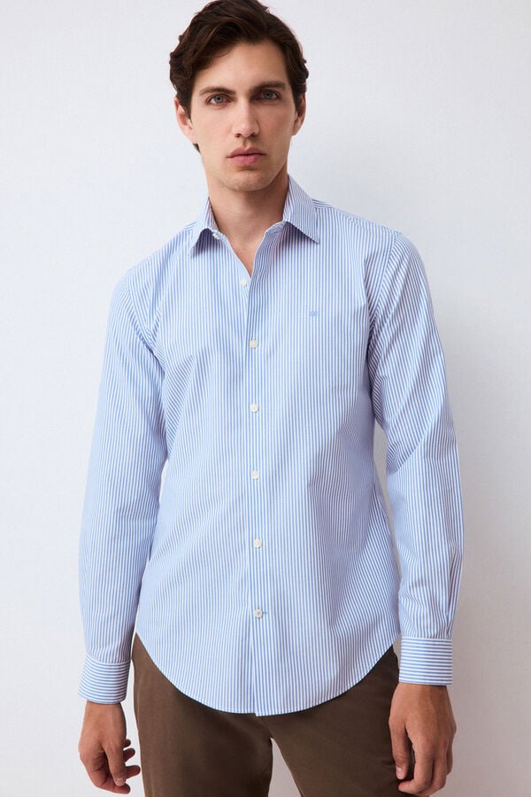 Pedro del Hierro Striped non-iron + anti-stain slim fit dress shirt Blue