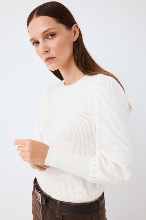 Pedro del Hierro Puffed sleeve ribbed jumper Ecru