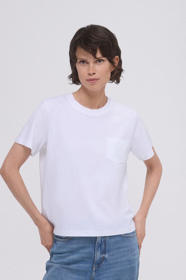 Pedro del Hierro T-shirt básica com bolso bordado Beige