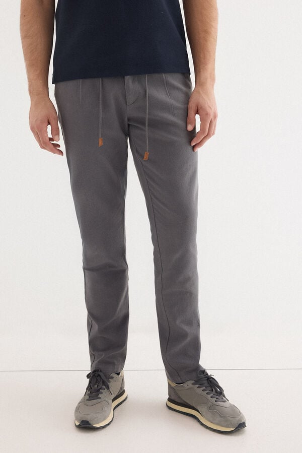 Pedro del Hierro Cotton-linen drawstring chinos Grey