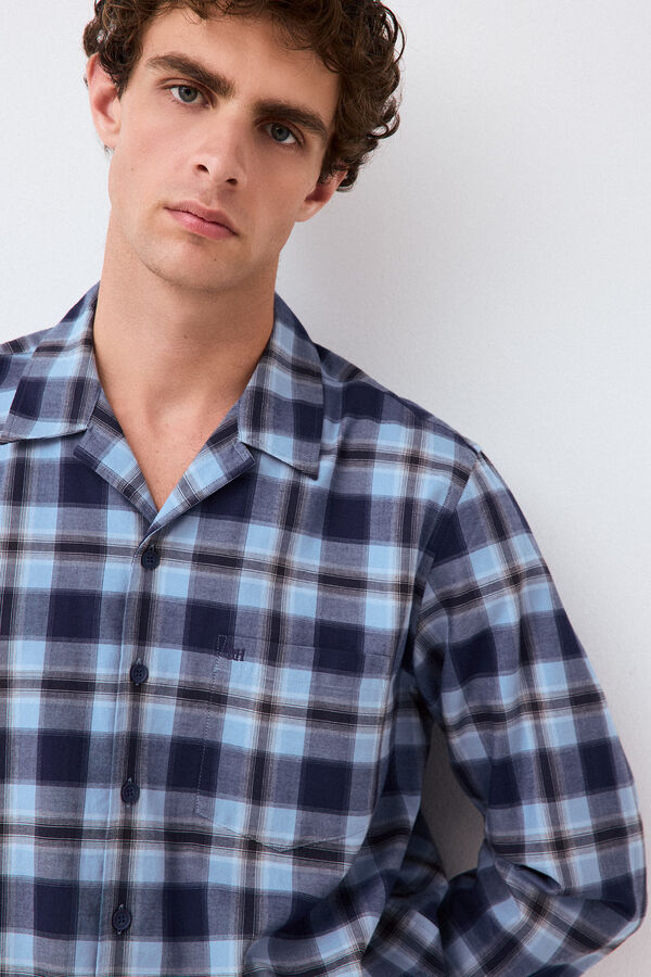 Pedro del Hierro Plaid camp collar shirt Blue