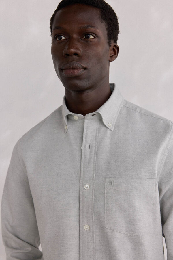 Pedro del Hierro Plain Brushed Oxford Shirt Grey