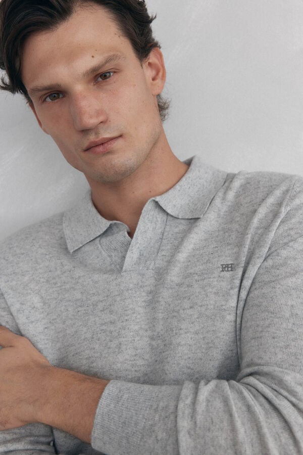 Pedro del Hierro Johnny neck sweater in merino wool and cashmere Grey