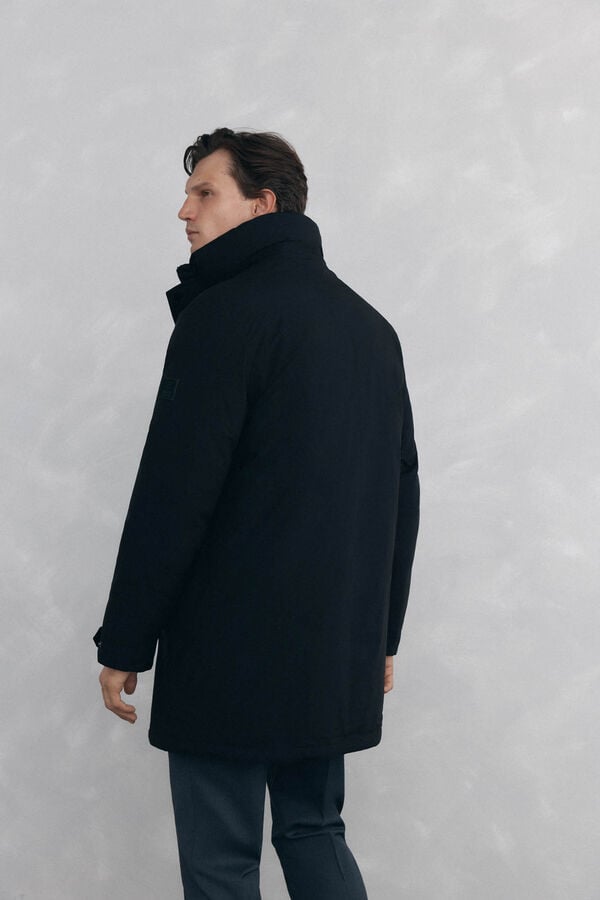 Pedro del Hierro Parka longa com capuz e vista Preto