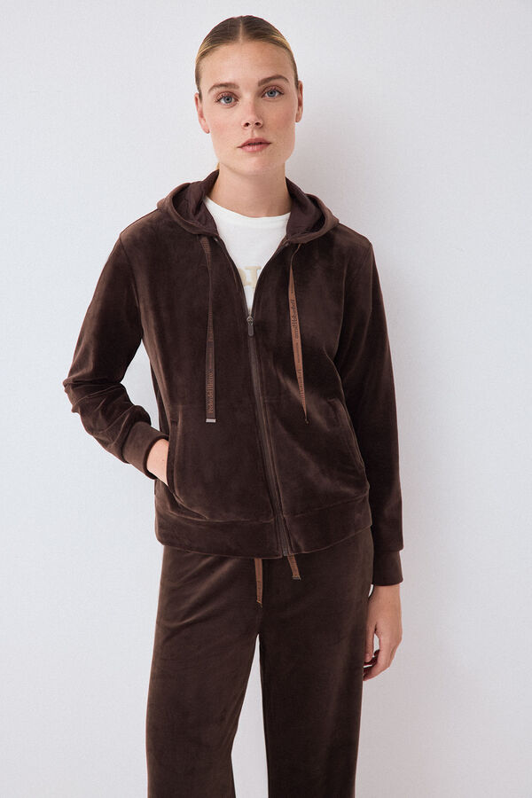 Pedro del Hierro Velvet hooded sweatshirt Brown