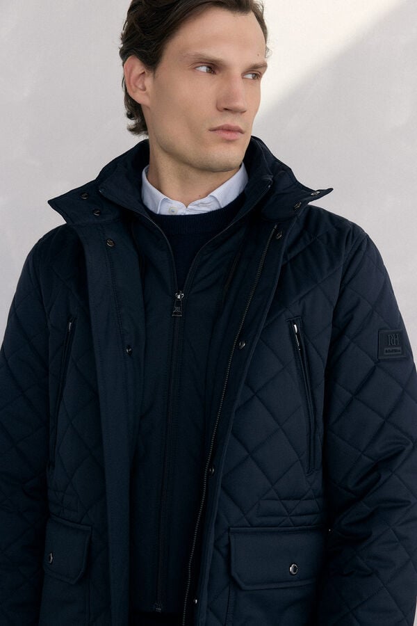 Pedro del Hierro Diamond-patterned quilted jacket Blue