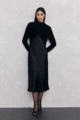 Pedro del Hierro Satin dress combined with lurex jersey-knit top Black