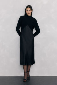 Pedro del Hierro Satin dress combined with lurex jersey-knit top