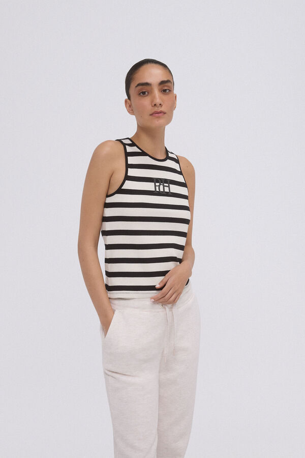 Pedro del Hierro Tank top canalé rayas Negro