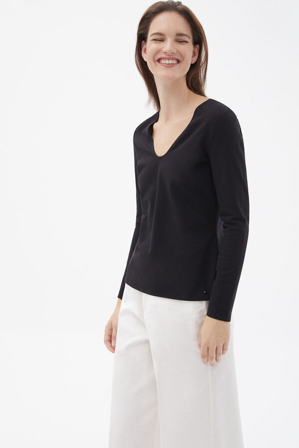 Pedro del Hierro Camiseta manga larga cuello pico Negro