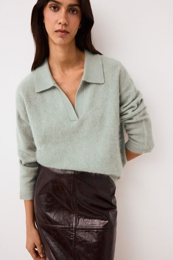Pedro del Hierro Open polo neck jumper with faux fur effect Green