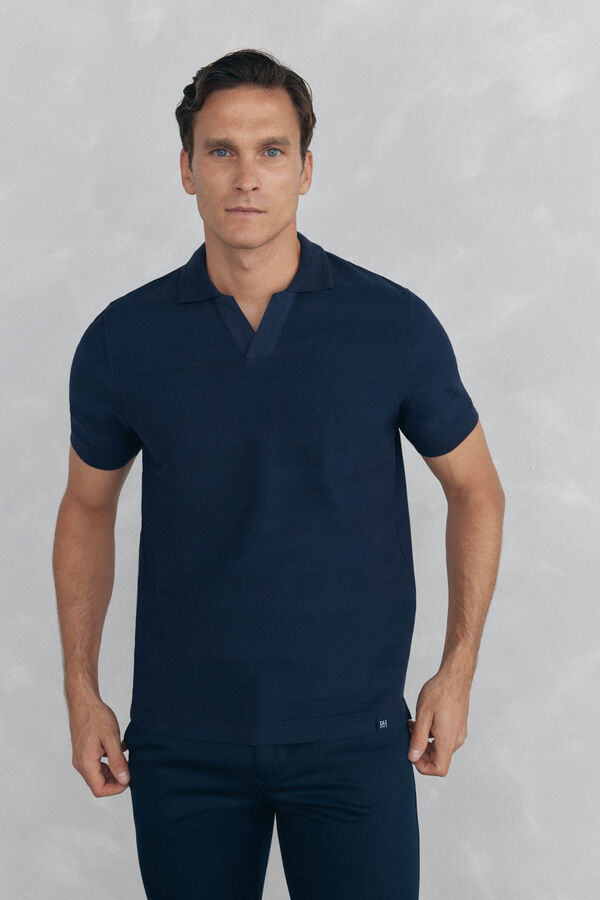 Pedro del Hierro Jacquard textured polo shirt Blue
