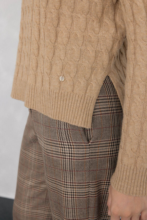Pedro del Hierro Merino wool cross-knit knit sweater Beige