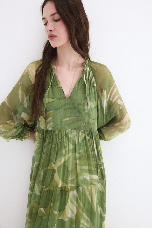 Pedro del Hierro Vestido rom&acirc;ntico comprido estampado Verde
