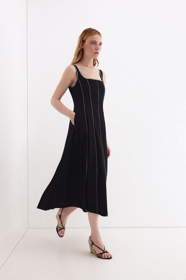 Pedro del Hierro Vestido midi com contrastes Preto