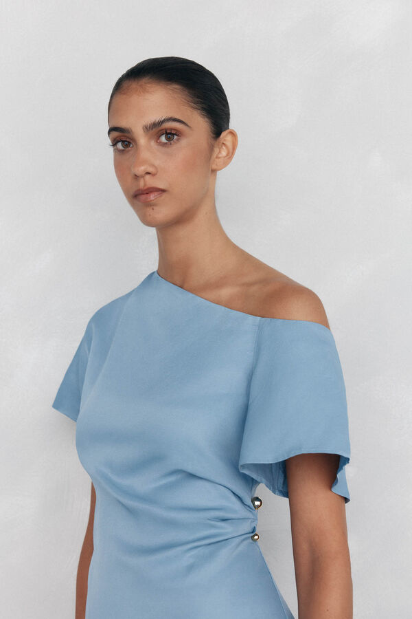 Pedro del Hierro Asymmetrical appliqué midi dress Blue