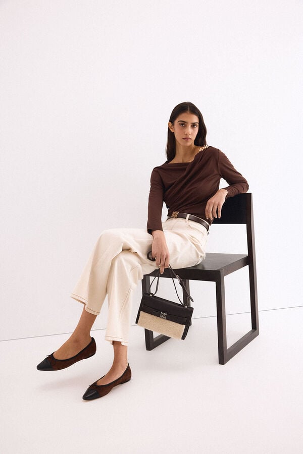 Pedro del Hierro Top com pe&ccedil;a met&aacute;lica Marrom