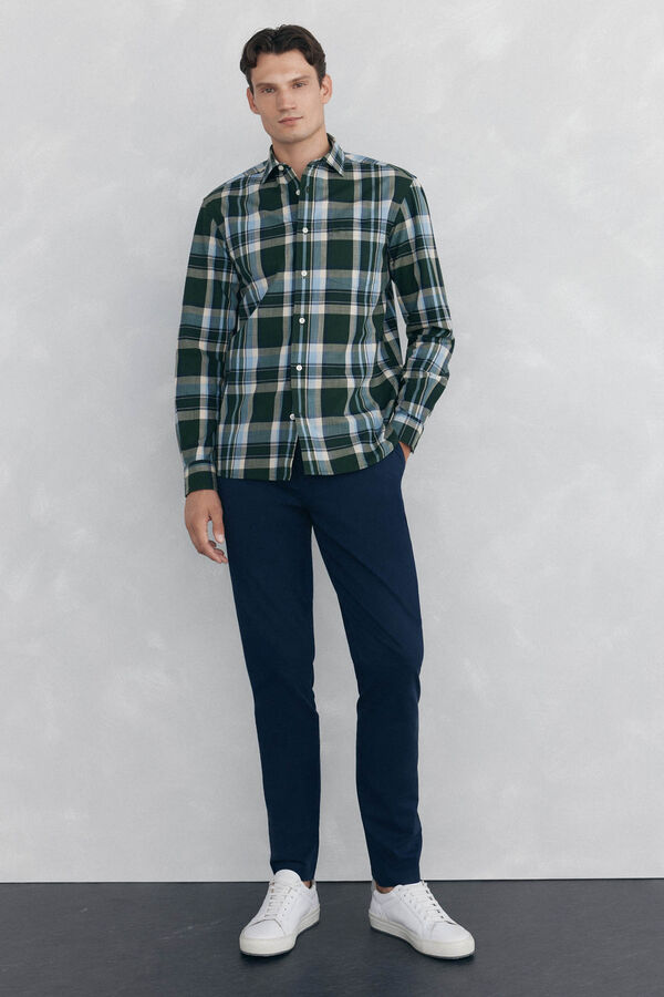 Pedro del Hierro Checked slub shirt Green