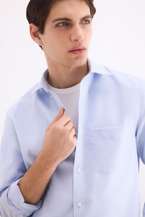 Pedro del Hierro Non-iron plain Oxford shirt Blue