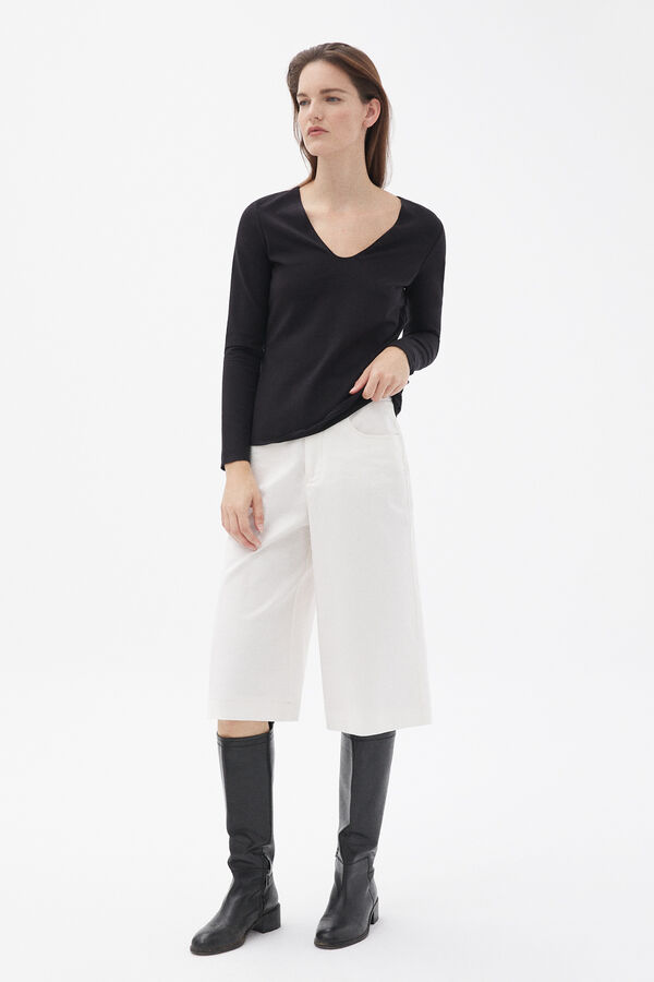 Pedro del Hierro Camiseta manga larga cuello pico Negro