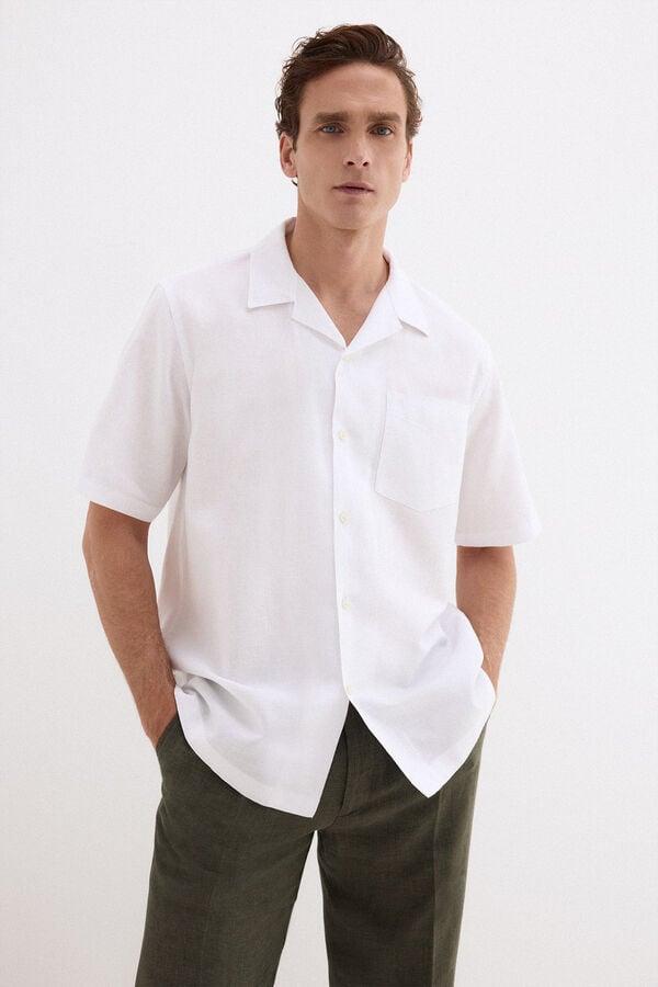 Pedro del Hierro Linen cotton short sleeve shirt Ecru