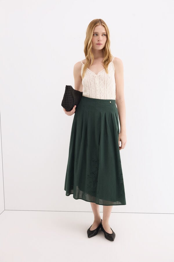 Pedro del Hierro Embroidered cotton skirt Green