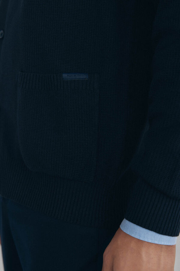 Pedro del Hierro Cotton jersey-knit cardigan polo shirt neck buttons Blue