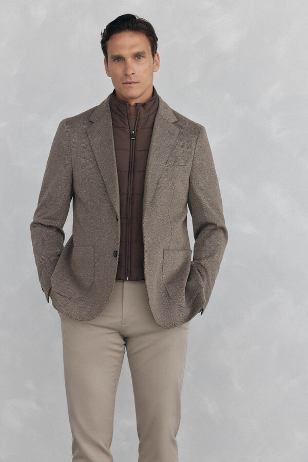 Pedro del Hierro herringbone jersey-knit with removable lining Brown