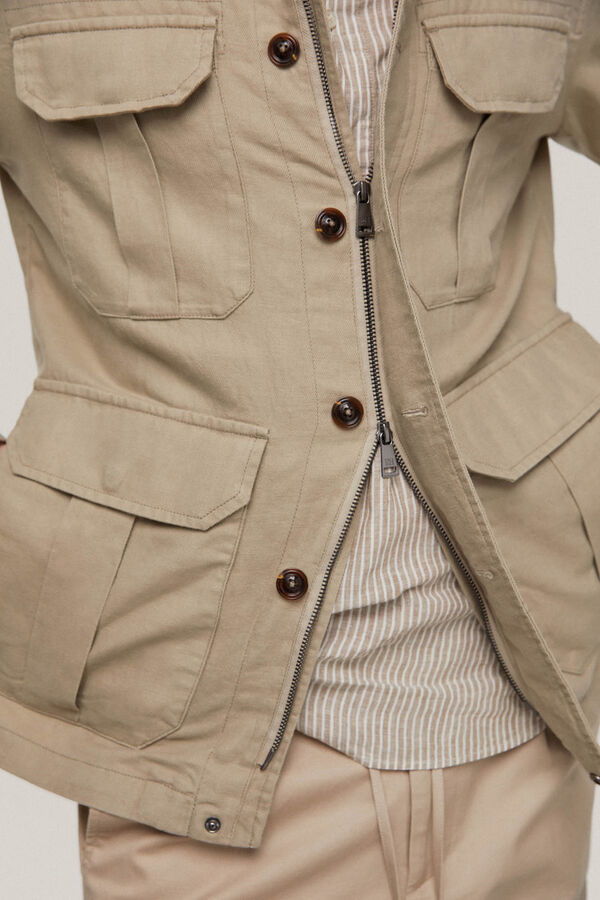 Pedro del Hierro Cotton and linen safari jacket Beige