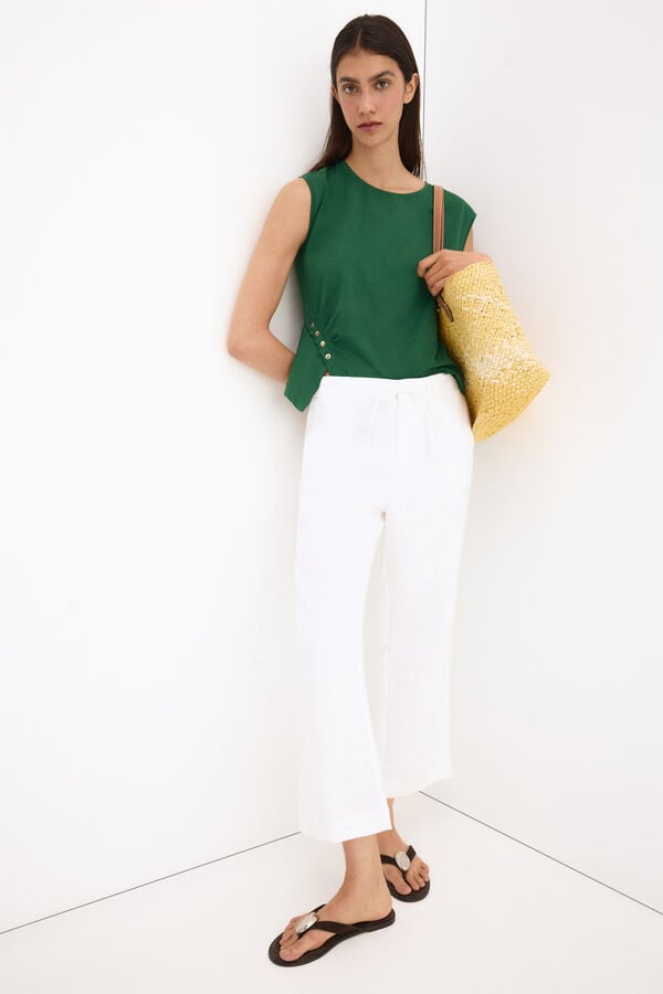 Pedro del Hierro Camiseta asim&eacute;trica sisa con detalle de botones Verde