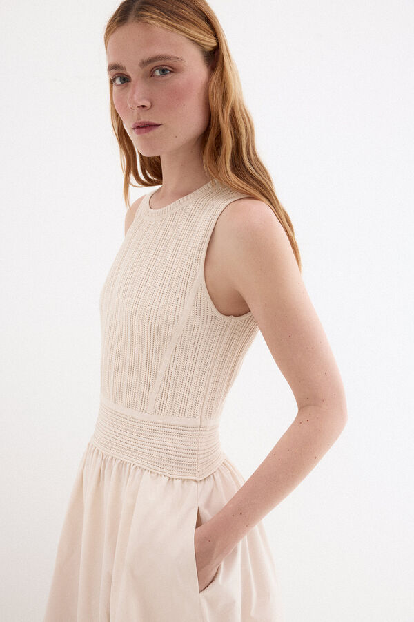 Pedro del Hierro Combined knit bodice dress Ecru