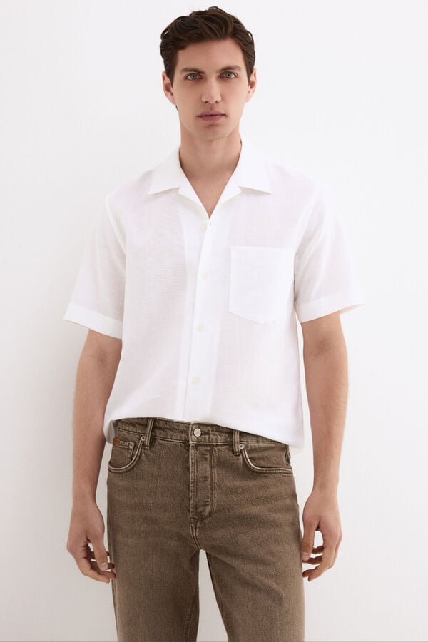 Pedro del Hierro Linen cotton short sleeve shirt White