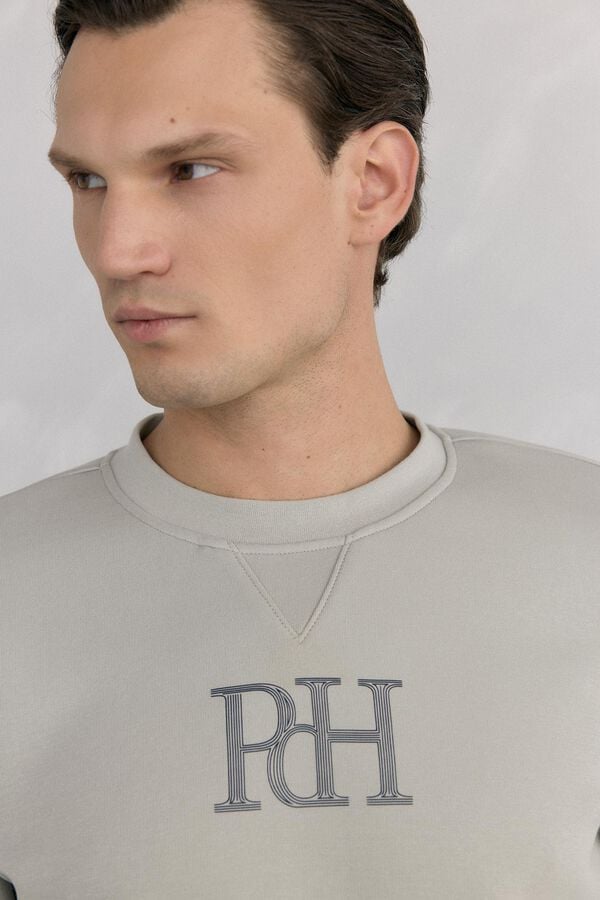 Pedro del Hierro Technical fabric crew neck sweatshirt Grey