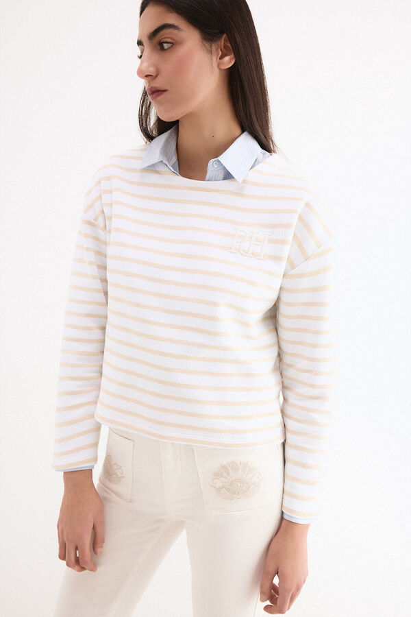 Pedro del Hierro Striped pdh logo sweatshirt Beige