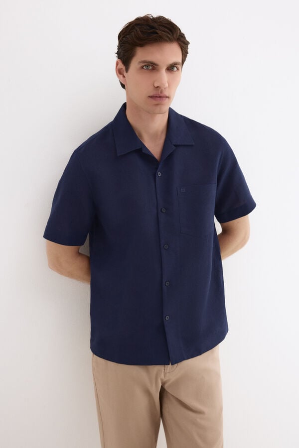 Pedro del Hierro Linen cotton short sleeve shirt Blue