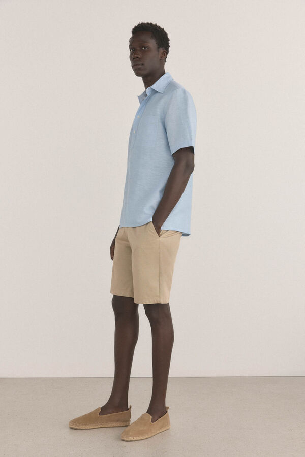 Pedro del Hierro Short sleeve linen fabric T-shirt Blue