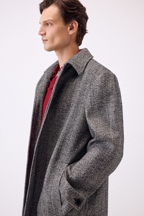Pedro del Hierro Herringbone shirt collar herringbone coat Black