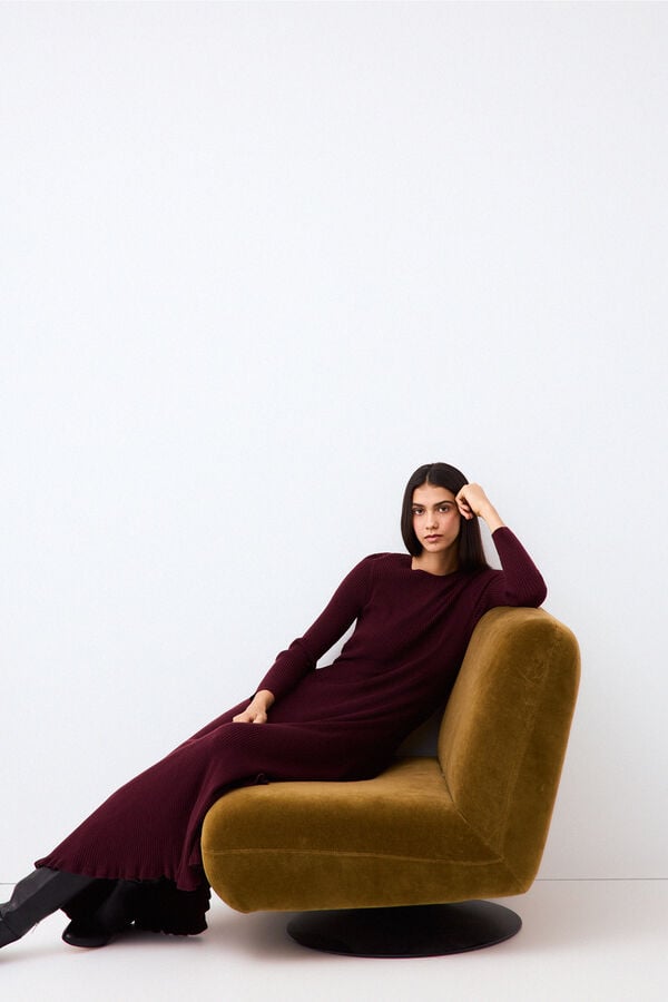 Pedro del Hierro Ribbed knit midi dress Burgundy