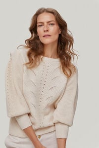 Pedro del Hierro Jumper with shoulder pad style puffed sleeves, Ecru