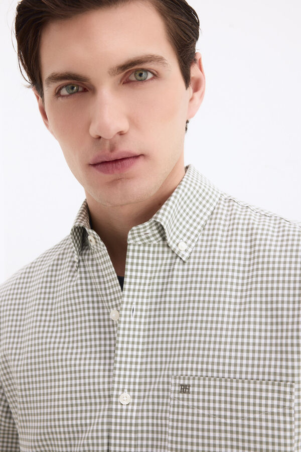 Pedro del Hierro Camisa n&atilde;o engomar manga curta aos quadrados Verde