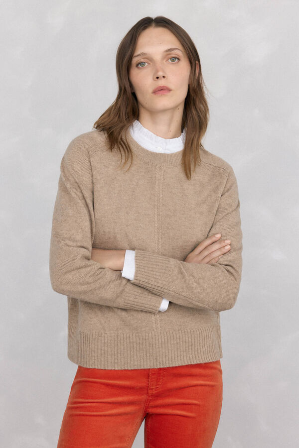 Pedro del Hierro wool sweater with a central crew neck Beige