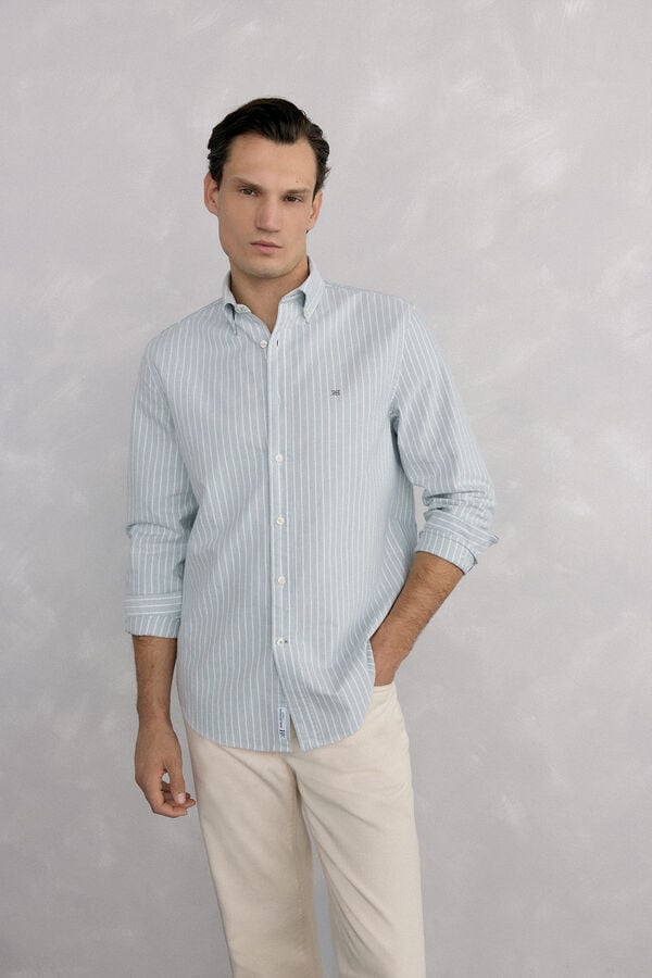 Pedro del Hierro Iconic striped oxford shirt Green