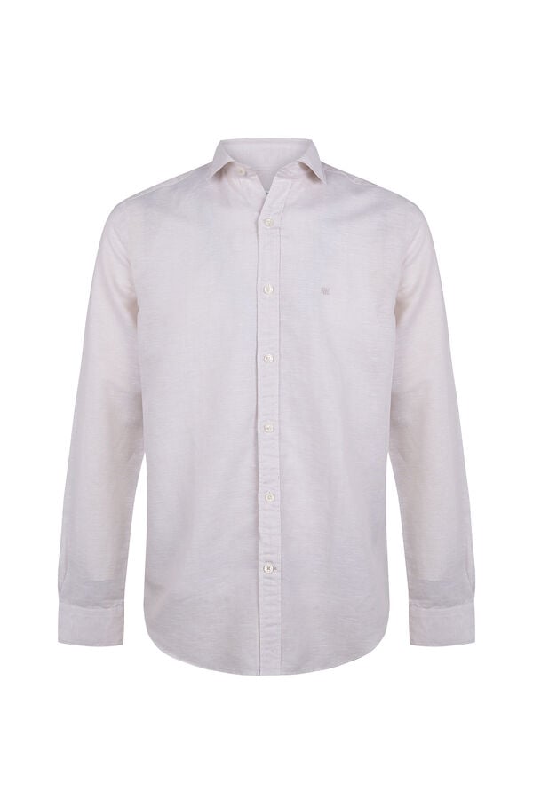 Pedro del Hierro Camisa de vestir rayas lino f&aacute;cil plancha Beige