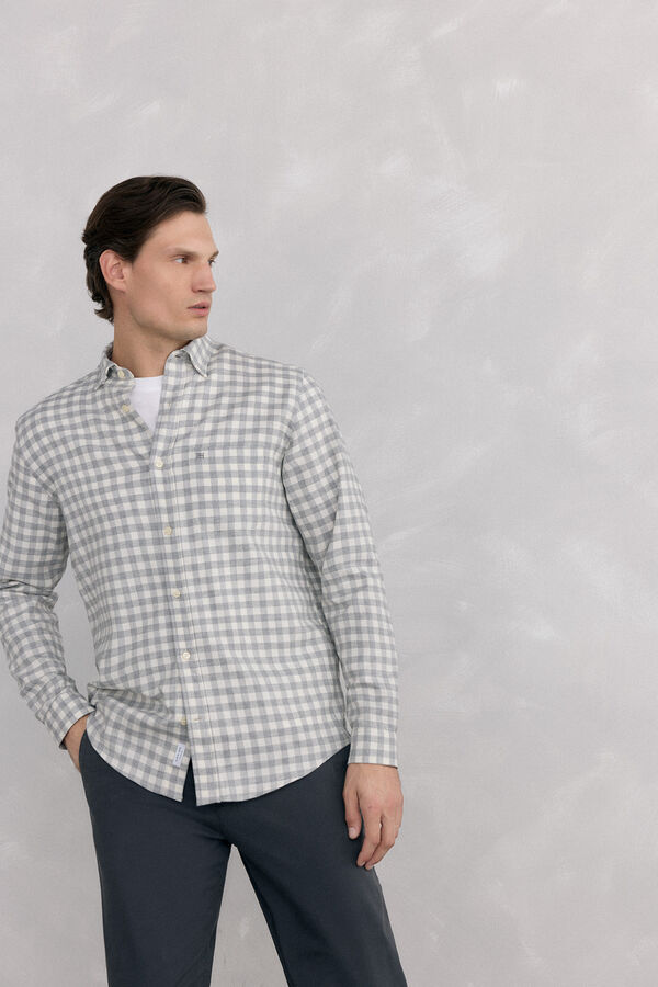 Pedro del Hierro Checkered flannel shirt Italian fabric Grey