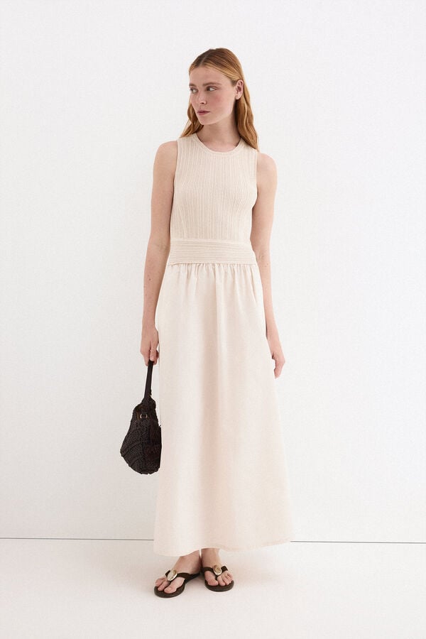 Pedro del Hierro Combined knit bodice dress Ecru