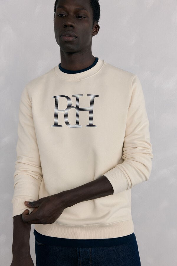 Pedro del Hierro Sweatshirt logo crew neck Beige